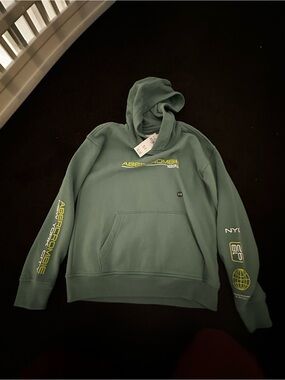abercrombie kids Sage Green Logo Hooded Sweatshirt with Neon Accents